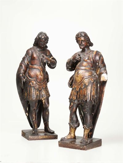 Coppia di Sculture in Legno Intagliato, XVIII Secolo