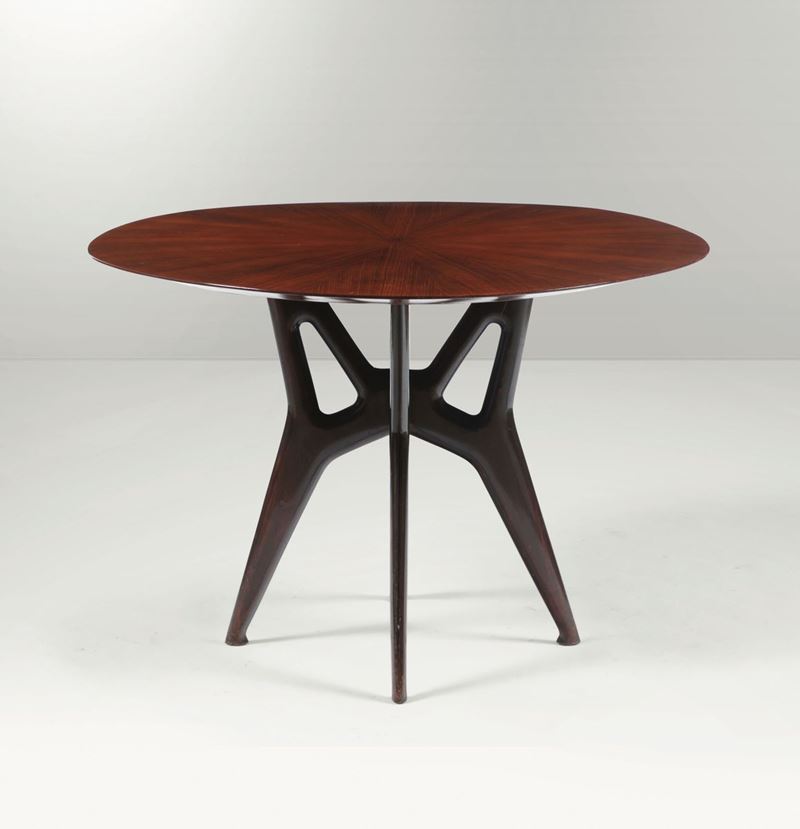 A table with an ebonised wood structure and a wooden top. Italy, 1950 ca.  - Auction Design - Cambi Casa d'Aste