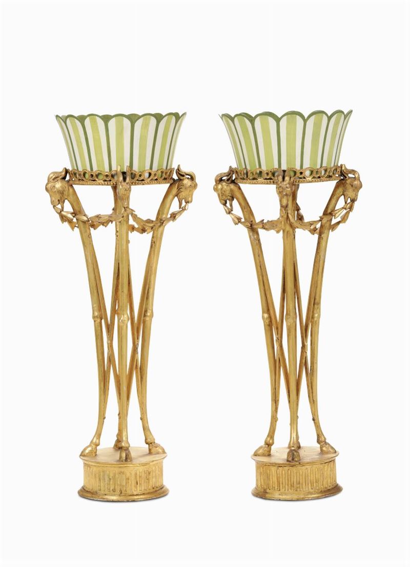 Coppia di fioriere in legno intagliato e dorato, XIX secolo  - Auction Fine Art - I - Cambi Casa d'Aste