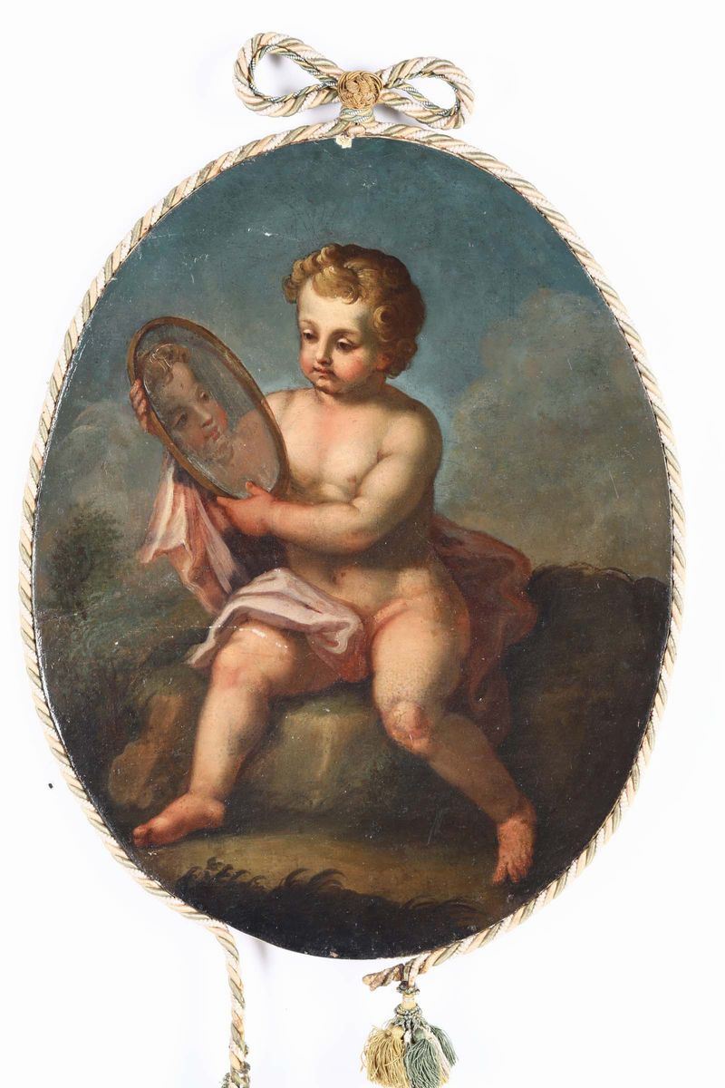 Scuola del XVIII secolo Putto con specchio  - Auction Fine Art - I - Cambi Casa d'Aste