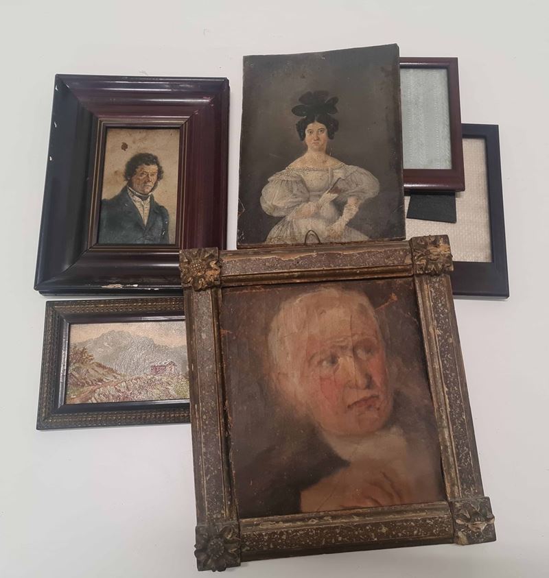 Lotto di 4 piccoli dipinti e 2 cornicette  - Auction Antiques | Time Auction - Cambi Casa d'Aste