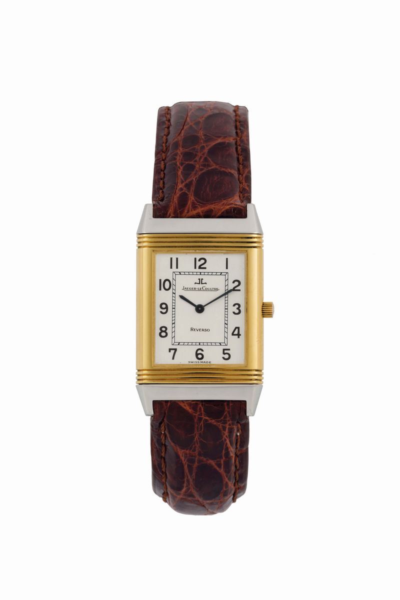 Jaeger-LeCoultre, Reverso. Fine and elegant, rectangular, 18K yellow gold and  stainless steel quartz reversible wristwatch with a stainless steel Jaeger-LeCoultre buckle. Made in the 1990's  - Auction Watches and Pocket Watches - Cambi Casa d'Aste