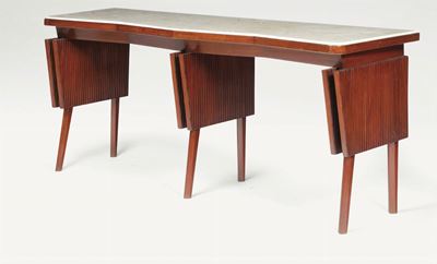 Consolle con Struttura in Legno e Piano in Marmo. Disegno Originali per gli Arredi della Banca Na...