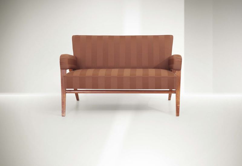 Franco Albini, a sofa with a wooden structure and fabric upholstery. Original design for Casa C. Milano. Certificate of authenticity. Italy, 1945  - Auction Fine Design - Cambi Casa d'Aste