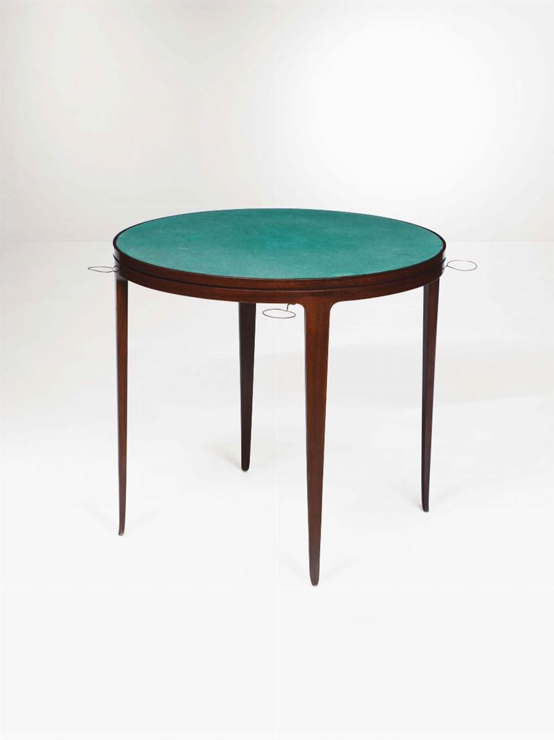 Tavolo da gioco con struttura in legno e rivestimento del piano in panno. Dettagli in ottone.  - Asta Design II - II - Cambi Casa d'Aste