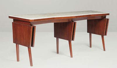 Consolle con Struttura in Legno e Piano in Marmo. Disegno Originali per gli Arredi della Banca Na...