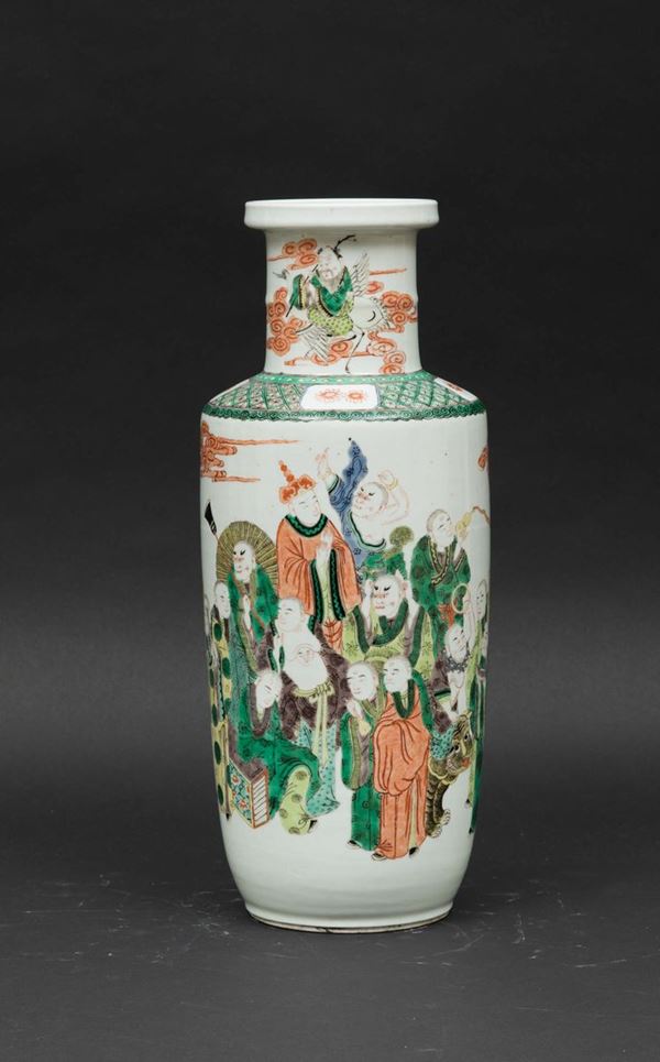 A Green Family porcelain vase with wisemen figures, China, Qing Dynasty, 19th century