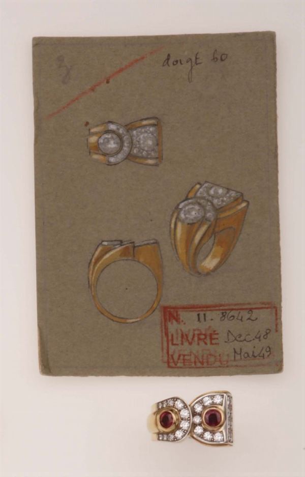 Ruby, diamond and gold ring. Signed Boucheron Paris