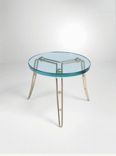 Tavolino con Struttura in Ottone e Piano in Vetro di Forte Spessore.