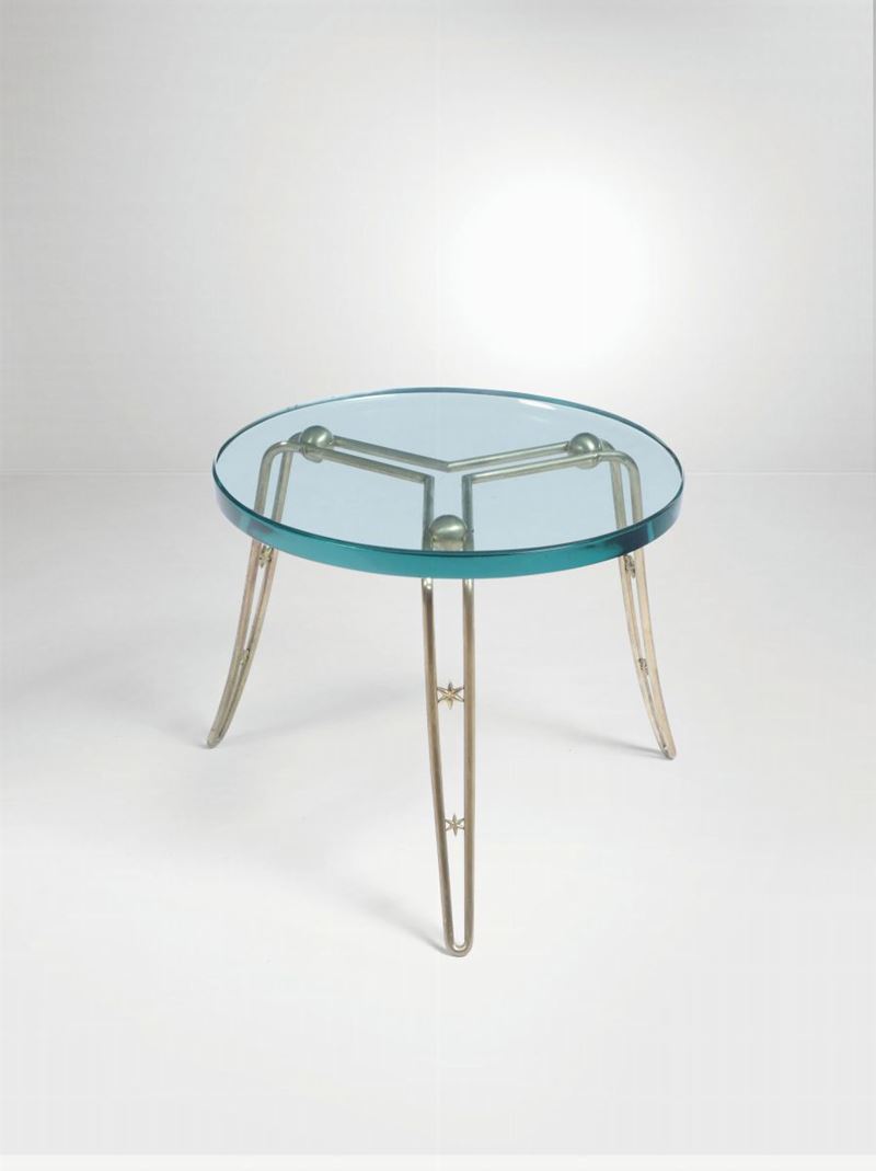 Tavolino con struttura in ottone e piano in vetro di forte spessore.  - Auction Design II - II - Cambi Casa d'Aste