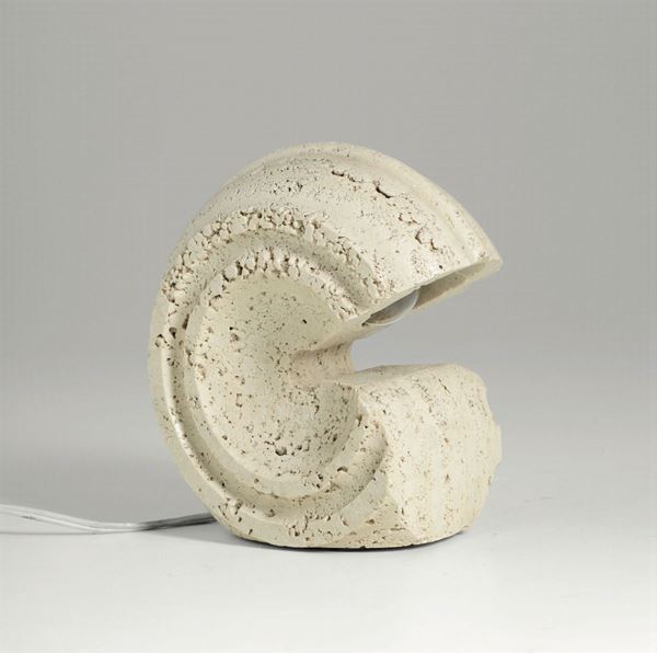 Nucleo-Sormani, a table lamp with a travertine structure. Nucleo-Sormani Prod., Italy, 1970 ca.