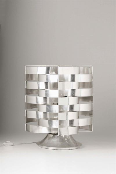Lampada da Tavolo in Metallo Cromato e Acciaio.