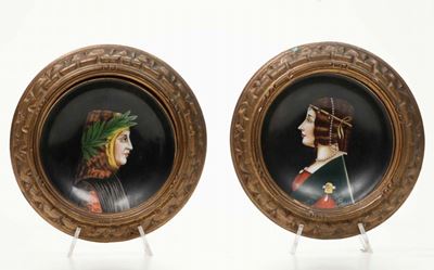 Coppia di Ritratti in Porcellana Raffiguranti Petrarca e Beatrice, Doccia - Richard Ginori, XX Se...