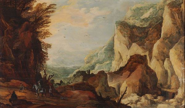 Joos de Momper (1564-1635), attribuito a Paesaggio con viandanti