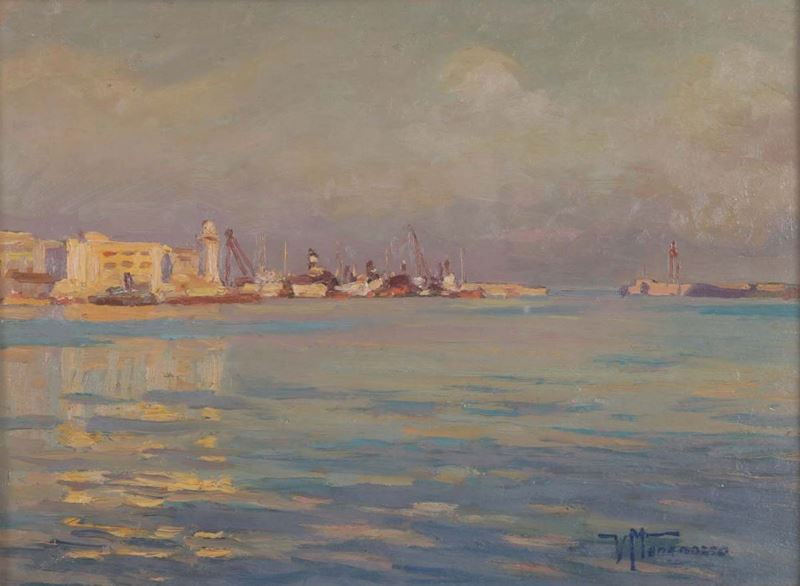 Vasco Menegozzo (Venezia 1886- Biella 1974) Scorcio di porto  - Asta Pittura - Cambi Casa d'Aste
