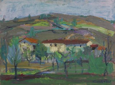Lino Berzoini (1893 - 1971)coppia di Vedute Campestri con Casolari