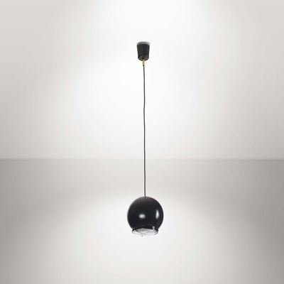 Coppia di Lampade a Sospensione con Struttura in Metallo Laccato ed Ottone. Elemento Diffusore in...