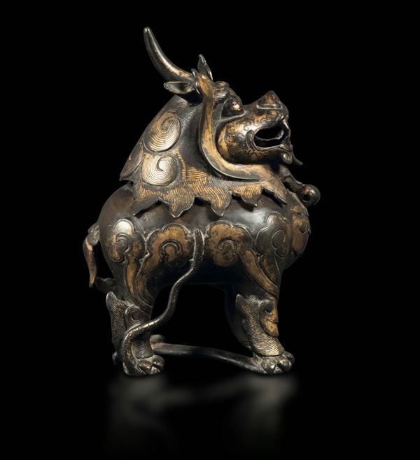 A semi-gilt bronze censer in the shape of a Pho dog, China, Ming Dynasty, 17th century