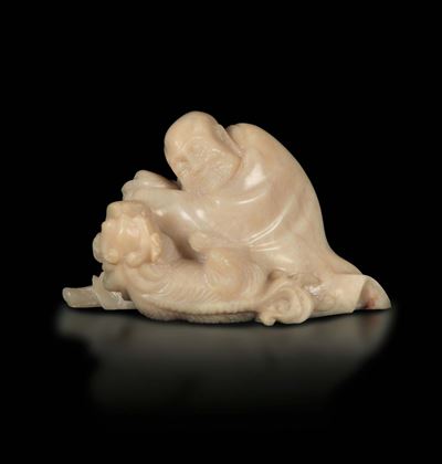Piccolo Gruppo in Saponaria con Figura di Saggio e Cane, Cina, Dinastia Qing, Inizio XIX Secolo
