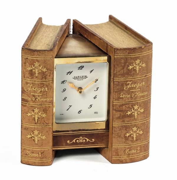 Jaeger, Paris, Livre d'Heures. Fine, rare and unusual, electric desk clock concealed in a hinged book-form case. Made circa 1960