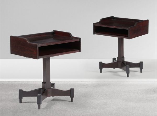 Claudio Salocchi, a pair of night tables with a wooden structure. Sormani Prod., Italy, 1960 ca.
