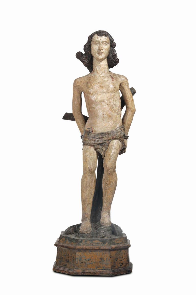 A Saint Sebastian in polychrome wood. Veneto, 16th - 17th century  - Auction Sculpture and Works of Art - Cambi Casa d'Aste