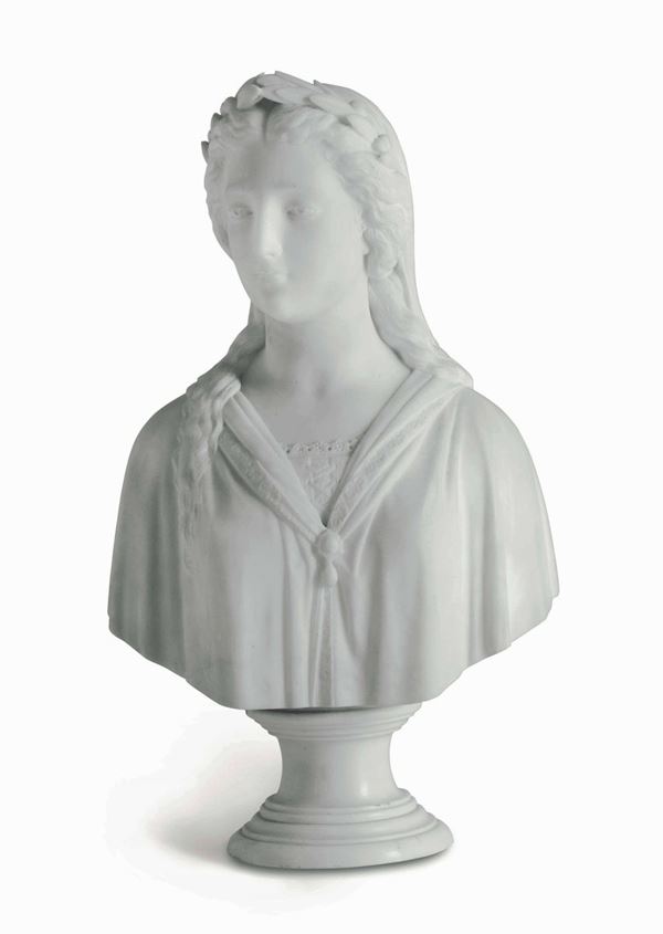 Busto femminile in marmo bianco. Scultore della seconda metà del XIX secolo, inciso P. Romoli F.ine l’anno 1872