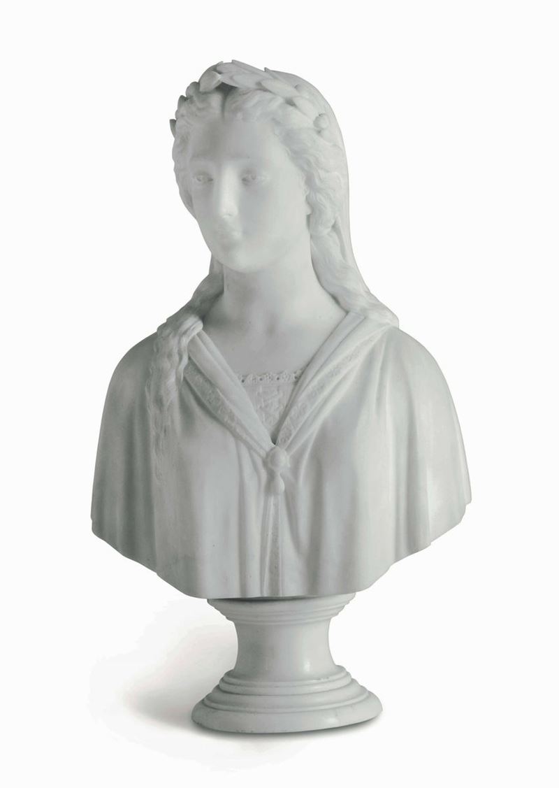Busto femminile in marmo bianco. Scultore della seconda metà del XIX secolo, inciso P. Romoli F.ine l’anno 1872  - Asta Dipinti del XIX e XX secolo - Cambi Casa d'Aste
