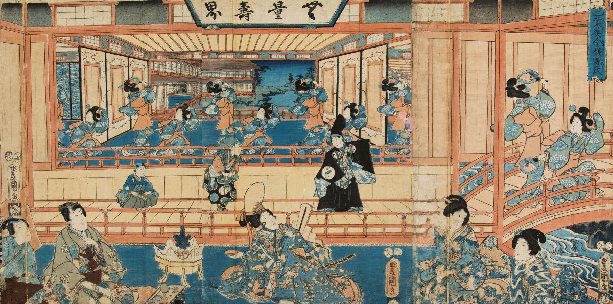 Coppia di Stampe Raffiguranti L'educazione della Geisha, Giappone, Epoca Meiji, XIX Secolo