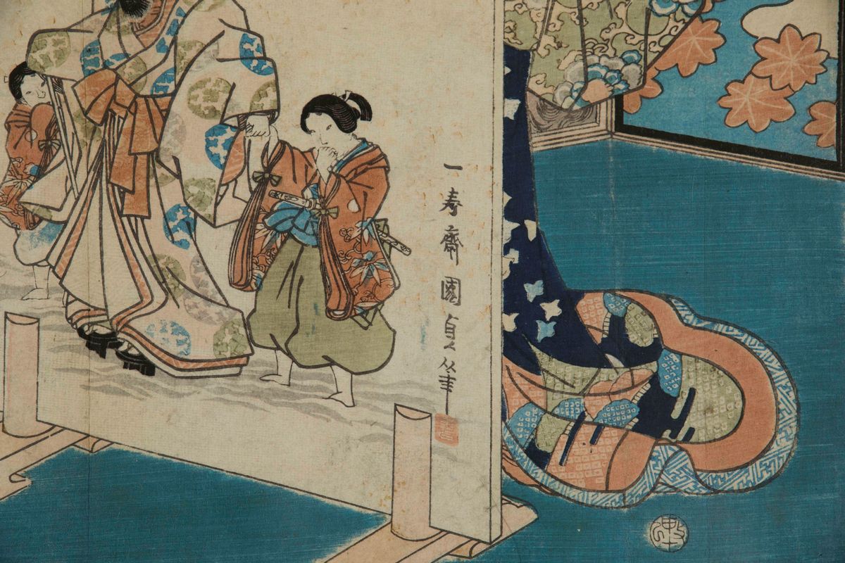 Coppia di Stampe Raffiguranti L'educazione della Geisha, Giappone, Epoca Meiji, XIX Secolo