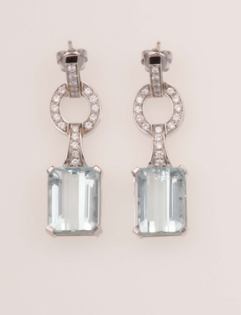 Pair of aquamarine and diamond pendent earrings  - Auction Fine Jewels - Cambi Casa d'Aste
