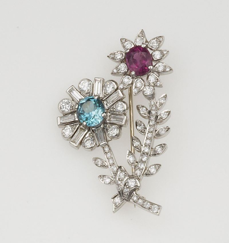 Rubelite, zircon and dimond ring  - Auction Fine Jewels - Cambi Casa d'Aste