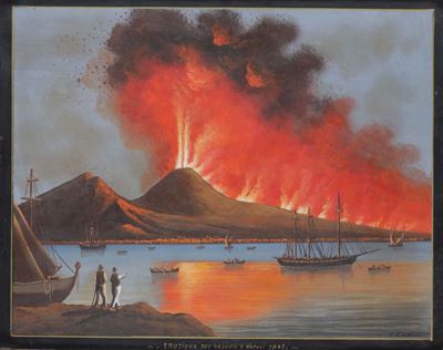Pittore del XIX-XX Secoloeruzione del Vesuvio a Napoli 1843