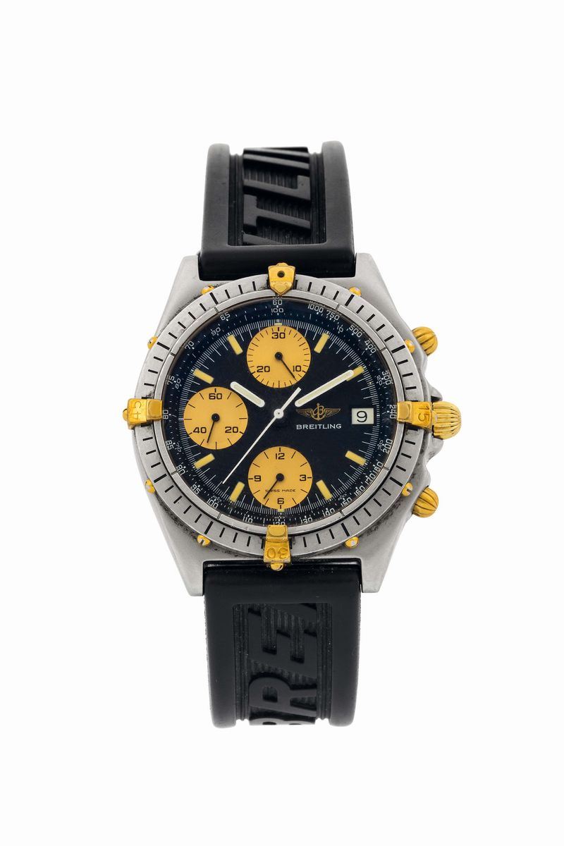 Breitling,  Chronomat Automatic,  Ref.81950. Fine, water-resistant, stainless steel and 18K yellow gold wristwatch with date, round button chronograph, registers, tachometer with original buckle. Made circa 1990  - Auction Watches and Pocket Watches - Cambi Casa d'Aste