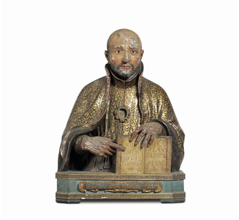 A Saint Ignatius of Loyola in polychrome and gilded wood. Spanish art between the 16th and the 17th century  - Auction Sculpture and Works of Art - Cambi Casa d'Aste