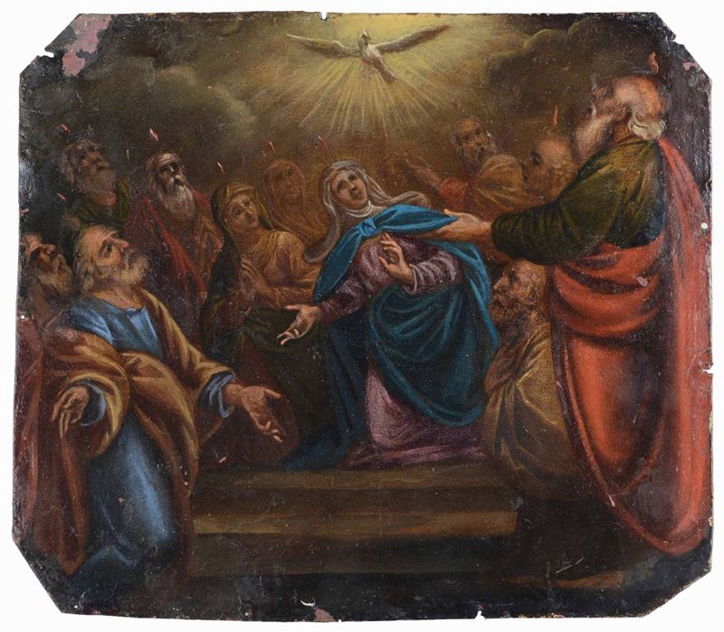 Scuola genovese del XVII secolo Pentecoste  - Asta Dipinti Antichi - Cambi Casa d'Aste