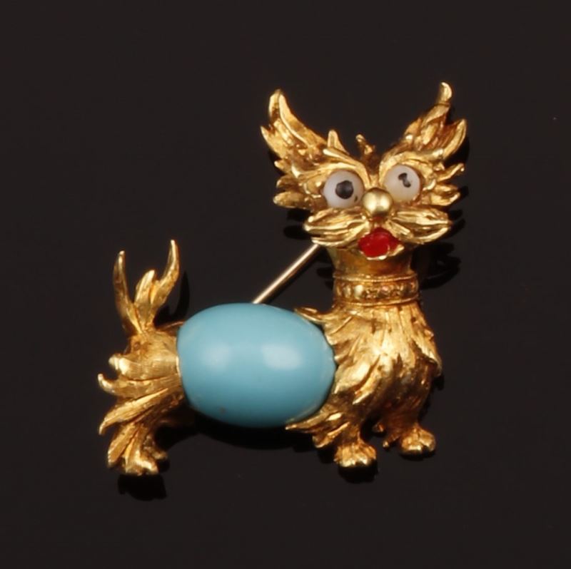Gold, turquoise and enamel brooch  - Auction Timed Auction Jewels - Cambi Casa d'Aste