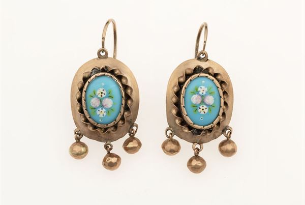 Pair of peinted glass earrings