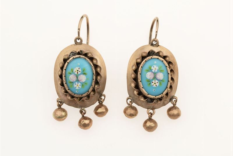 Pair of peinted glass earrings  - Auction Fine Jewels - Cambi Casa d'Aste
