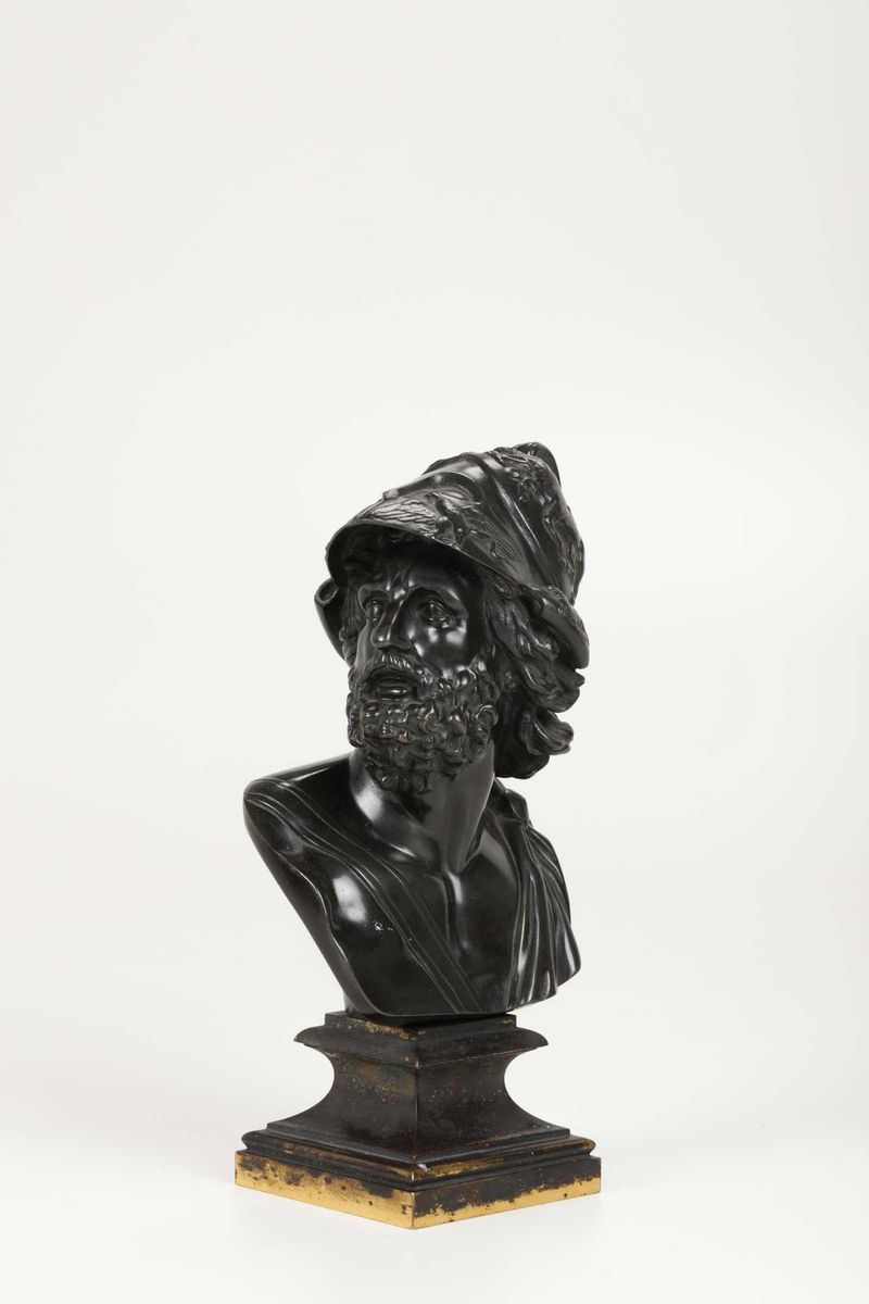 Busto di Guerriero Greco in Bronzo Fuso e Patinato, Fonditore Francese del XIX Secolo