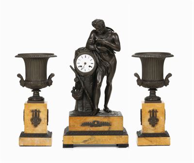 Trittico da Camino in Marmo Giallo e Bronzo, XIX Secolo