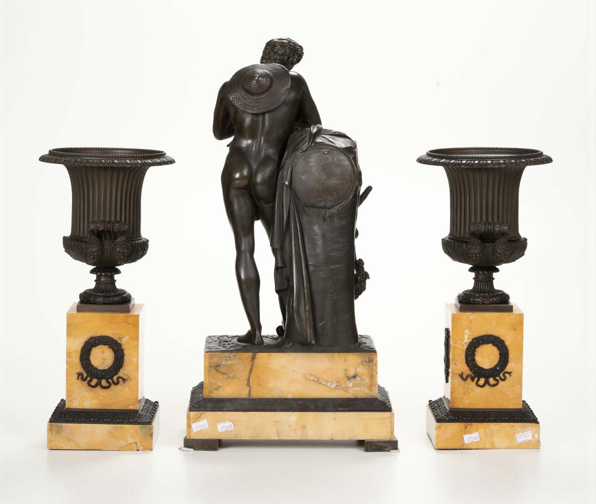 Trittico da Camino in Marmo Giallo e Bronzo, XIX Secolo
