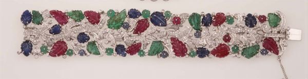 Emerald, sapphire, ruby and diamond bracelet