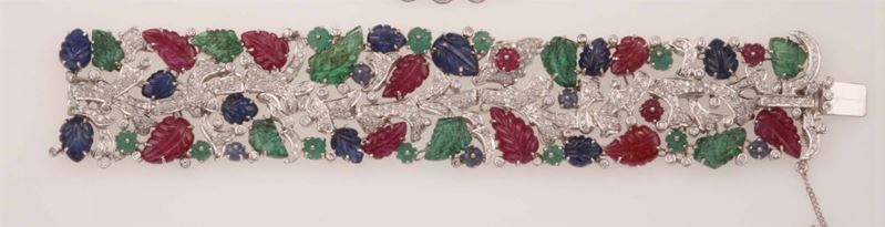 Bracciale Tuttifrutti con smeraldi, zaffiri, rubini e diamanti  - Asta Fine Jewels - Cambi Casa d'Aste