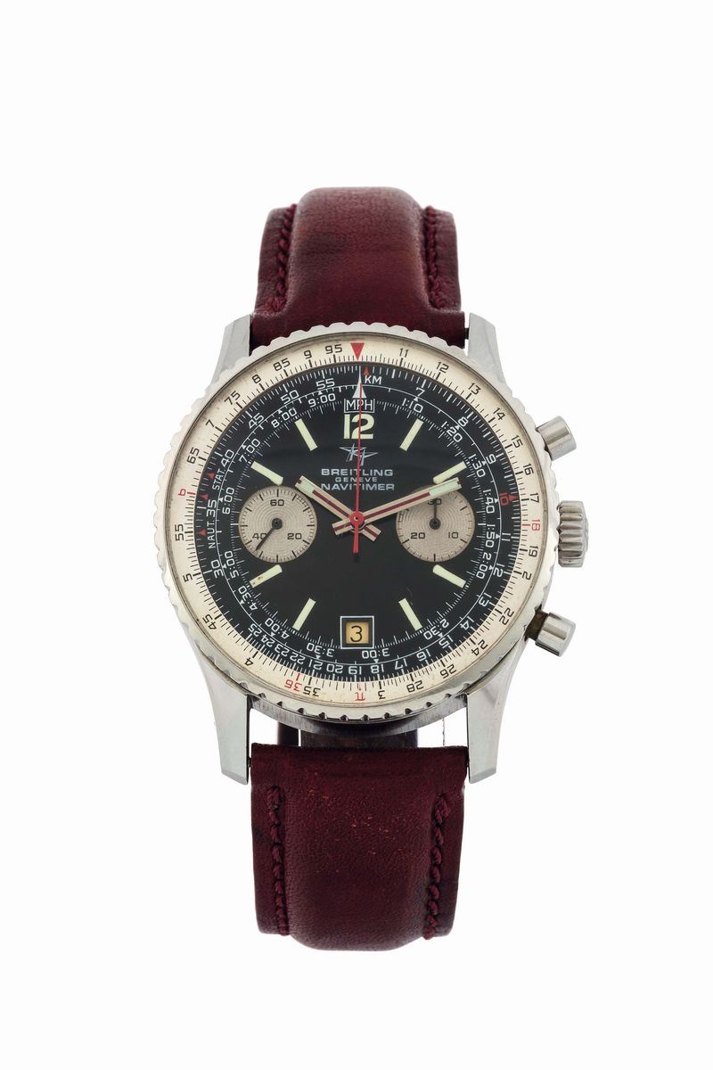 Breitling, Geneve, Navitimer. Fine, stainless steel chronograph  wristwatch with date, telemeter and slide-rule with original steel buckle. Made circa 1960  - Auction Watches and Pocket Watches - Cambi Casa d'Aste