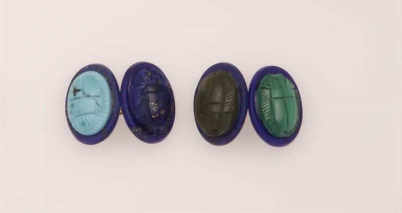 Bottoni da polso Scarabeo in lapislazzuli  - Asta Fine Jewels - Cambi Casa d'Aste