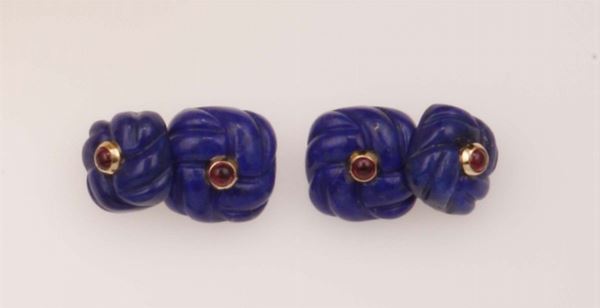 Pair of lapis lazuli and ruby cufflinks