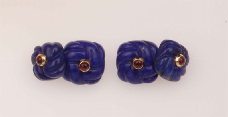 Pair of lapis lazuli and ruby cufflinks  - Auction Fine Jewels - Cambi Casa d'Aste