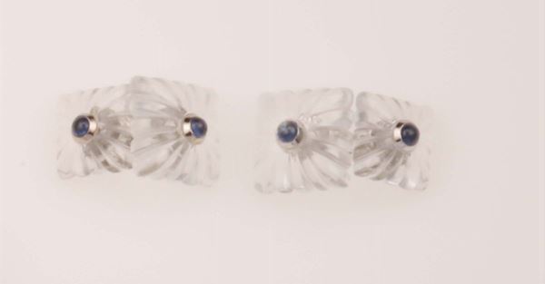 Pair of rock crystal and sapphire cufflinks