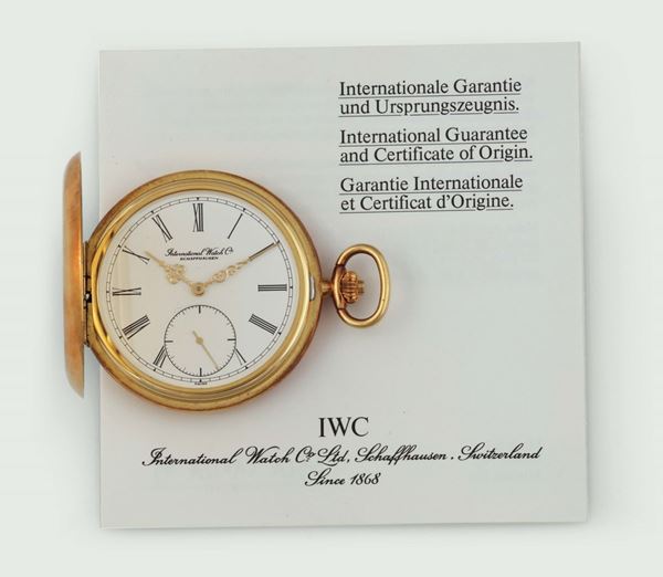 IWC, (International Watch Co.), Schaffhausen, cassa No. 2470883, Ref. 5404. Orologio da tasca, in oro giallo 18K. Accompagnato dalla Garanzia originale. Venduto nel 2001